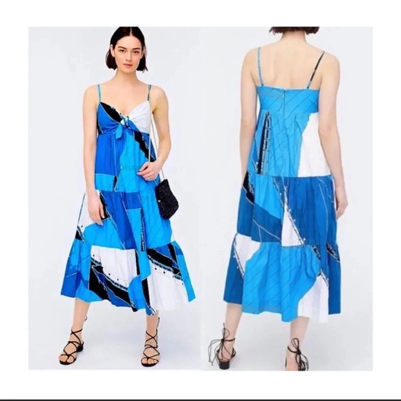 J. Crew Tie Front Cotton Poplin Midi Ratti Regatta Print Dress size 0 - Picture 1 of 13